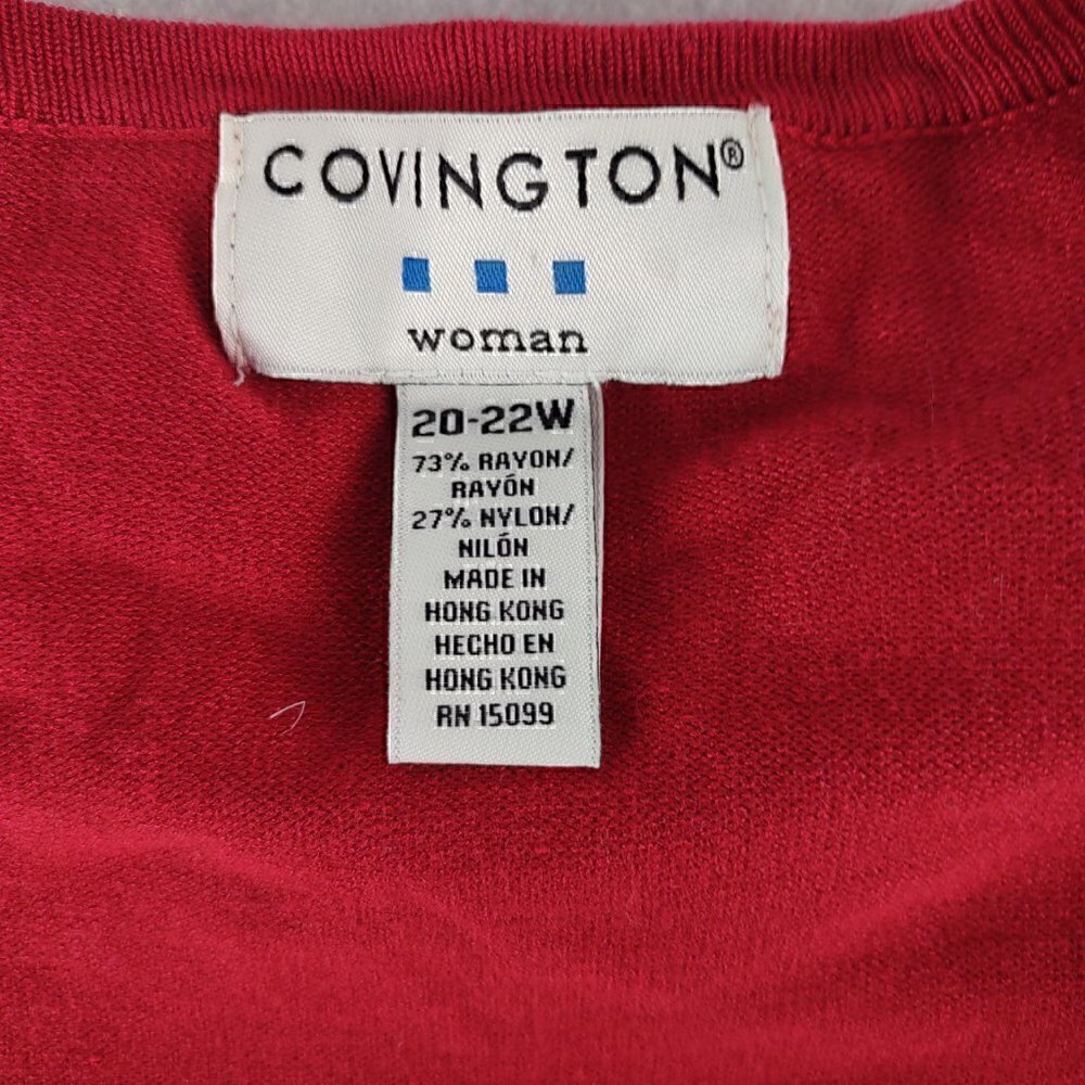 Covington Womens Long Sleeve V-Neckline Beaded Red Cardigan Size 20-22W - Picture 10 of 11